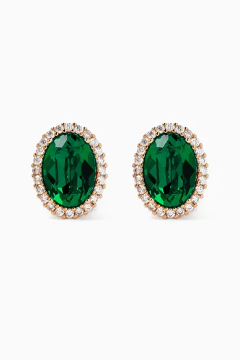 Omega Oval Crystal stud Earrings in Gold-plated Brass