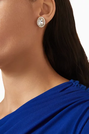 Omega Oval Crystal stud Earrings in Gold-plated Brass