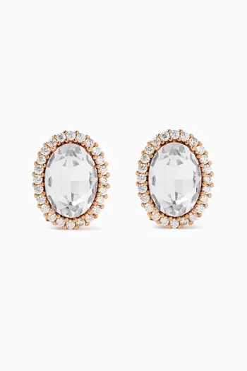 Omega Oval Crystal stud Earrings in Gold-plated Brass