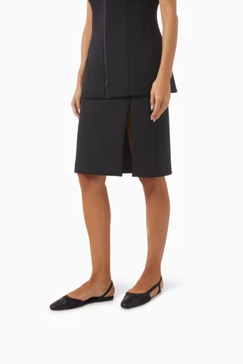 حذاء  باليرينا مرصع بالكريستال بسير خلفي وكعب مسطح جلد