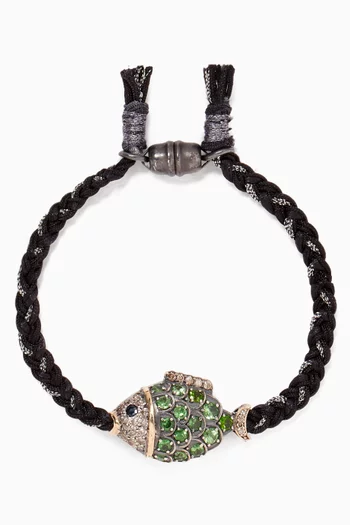 Fish Tsavorites & Diamond Cord Bracelet in 10kt Gold