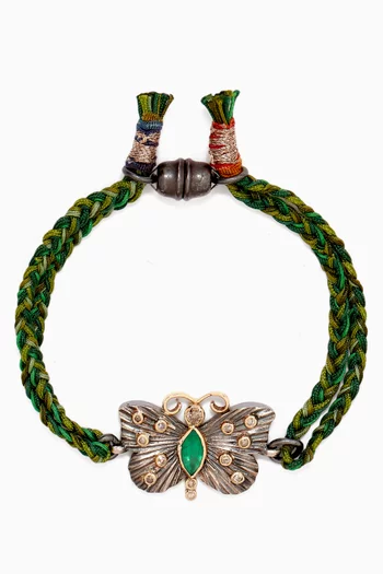 Butterfly Emerald & Diamond Cord Bracelet in Sterling Silver & 10kt Gold
