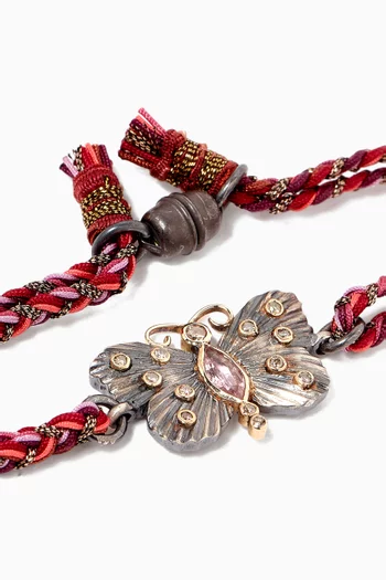 Butterfly Tourmaline & Diamond Cord Bracelet in Sterling Silver & 18kt Gold