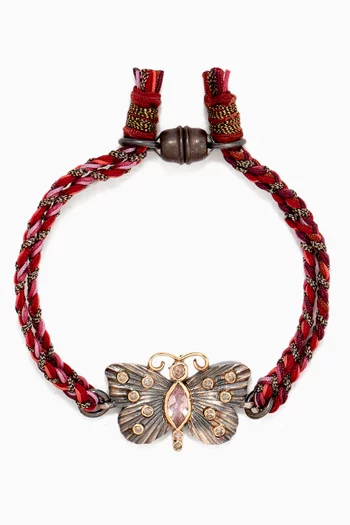 Butterfly Tourmaline & Diamond Cord Bracelet in Sterling Silver & 18kt Gold