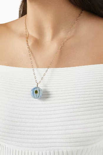 Carved Opal, Peridot & Diamond Necklace in 10kt Gold