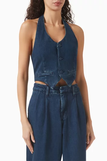 Low-back Halter Vest in Denim