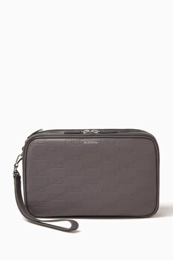 BB Monogram Double Zip Pouch in Calfskin