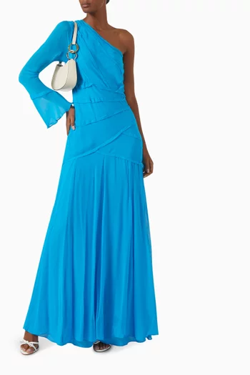 Amina Asymmetrical Maxi Dress in Viscose Georgette