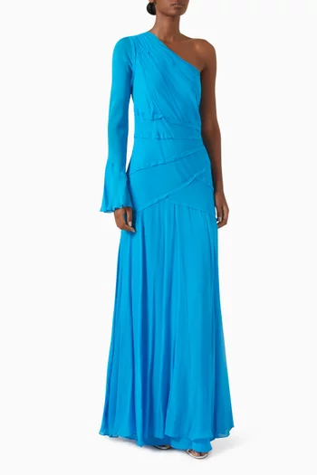 Amina Asymmetrical Maxi Dress in Viscose Georgette