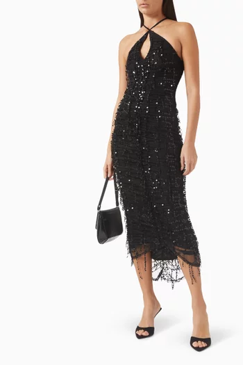 Gigi Fringe Dress in Sequinned Mesh