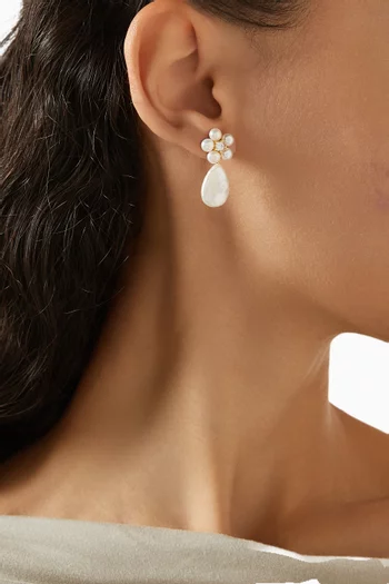 Flower Pearl Drop Earrings in 14kt Gold Vermeil