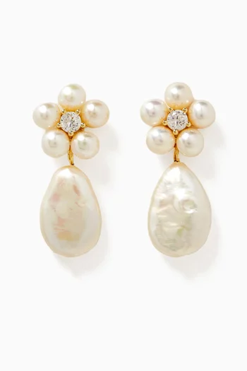 Flower Pearl Drop Earrings in 14kt Gold Vermeil