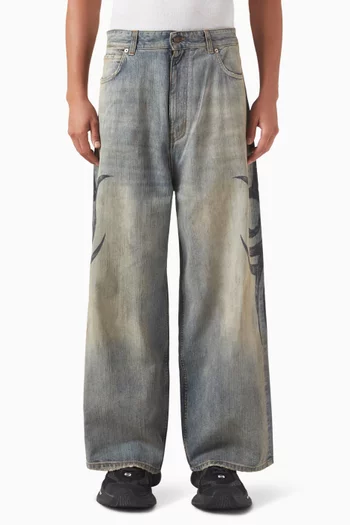 Y2K Stretched-knee Baggy Jeans in Denim