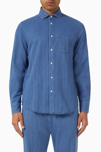 Emilio Herringbone Shirt in Denim