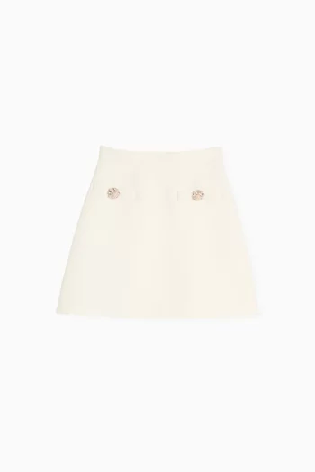 Jewel-button Mini Skirt in Crepe Couture