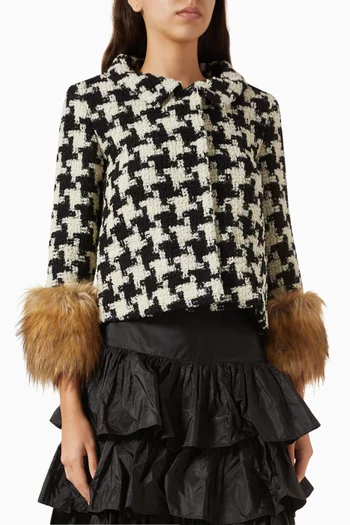 Eco-fur Jacket in Macro Pied de Poule Tweed