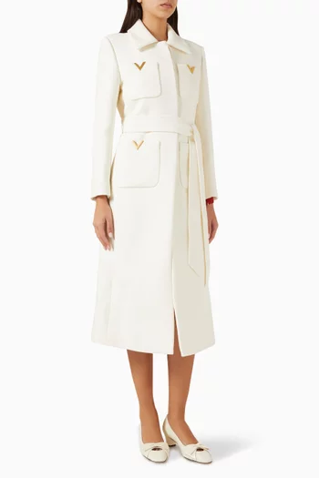 Logo Belted Coat in Virgin Wool Blend