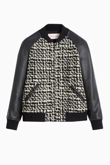 Chez Valentino Patch Bomber Jacket in Wool Tweed