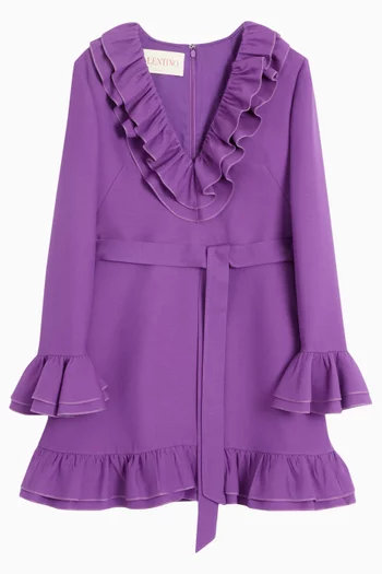 Ruffle Belted Mini Dress in Crepe Couture