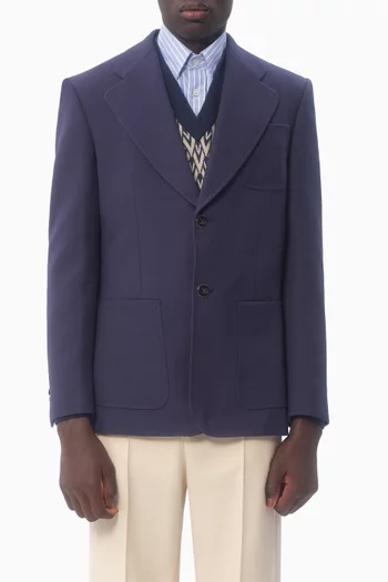 Single-breasted Jacket in Wool Gabardine