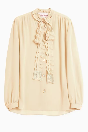 Ruffle Bow Shirt in Crepe de Chine