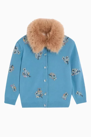 Eco-fur Collar Cardigan in Virgin Wool