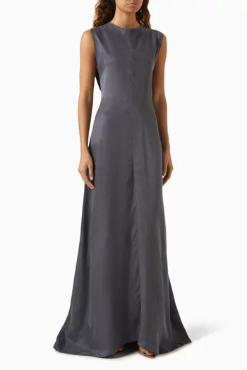 Embroidered Tie-back Maxi Dress in Cupro