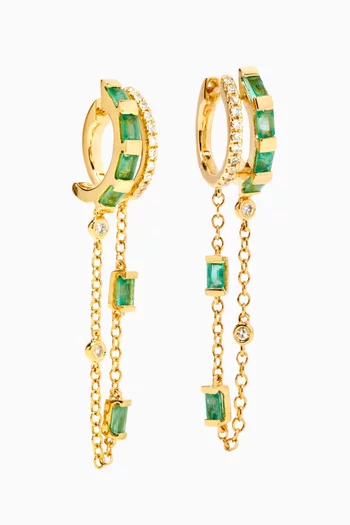 Double Mixed Diamond & Emerald Earrings in 18kt Yellow Gold
