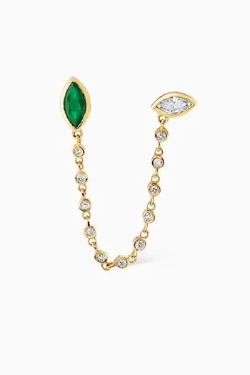 Diamond & Emerald Duo Chain Link Single Earring in 18kt Yellow Gold