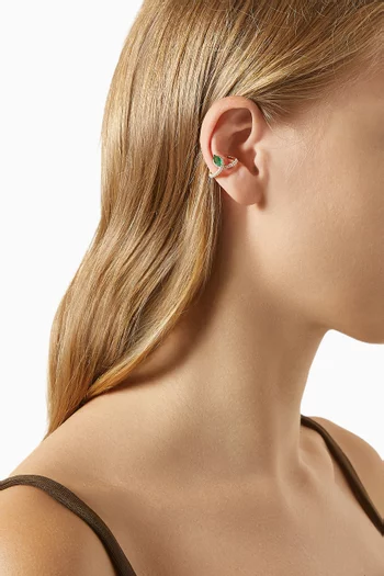 Chevron Diamond & Emerald Single Ear Cuff in 18kt Gold