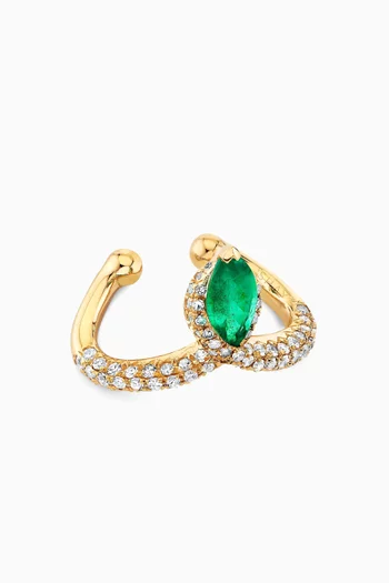 Chevron Diamond & Emerald Single Ear Cuff in 18kt Gold