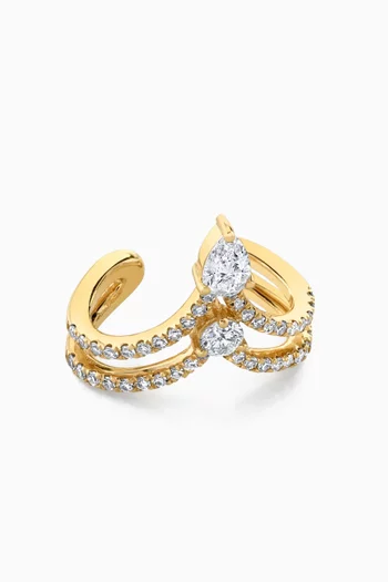Mixed Diamond Stacked Chevron Single Ear Cuff in 18kt Gold