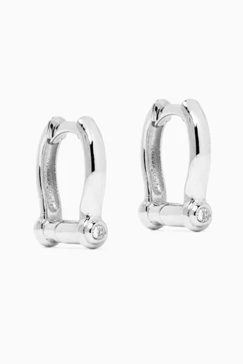 Mini Barbell Diamond & Tsavorite Huggie Earrings in Sterling Silver