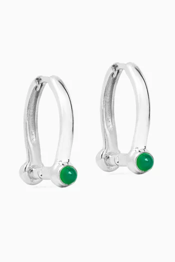 Mini Barbell Green Onyx Huggie Earrings in Sterling Silver