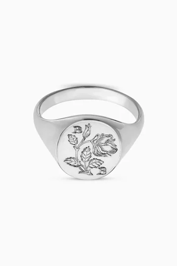 Rose Signet Ring in Sterling Silver