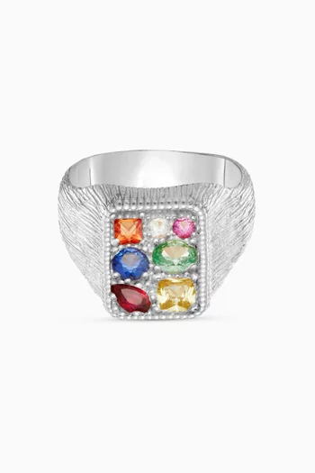 Cottage Rose Garden Signet Ring in Sterling Silver