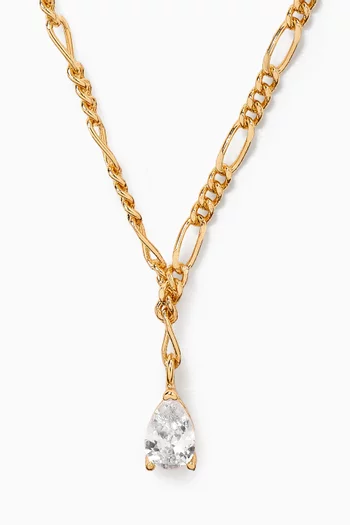 Pear-cut CZ Figaro Chain Necklace in Gold-plated Brass