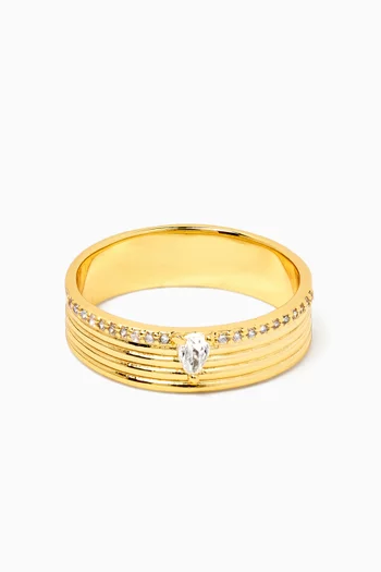 CZ Ridged Ring in Gold-plated Brass