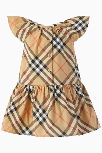 Check Flared Dress in Cotton-poplin