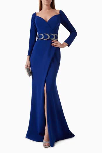 Karlie Embellished-belt Gown in Crepe
