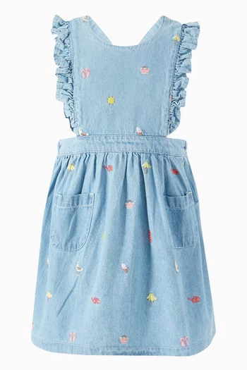 Seaside Embroidered Pinnie in Denim