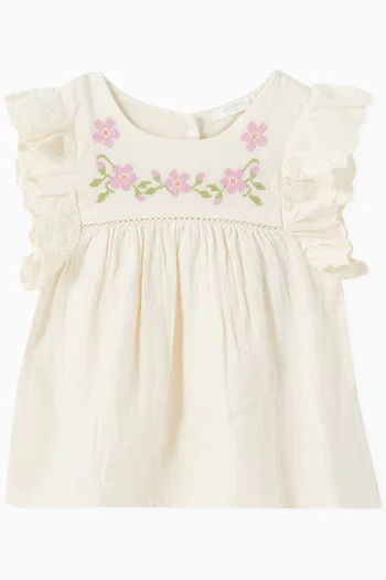 Embroidered Ruffle Top in Organic Cotton