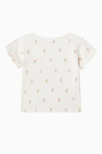 Floral Ruffled T-shirt in Cotton