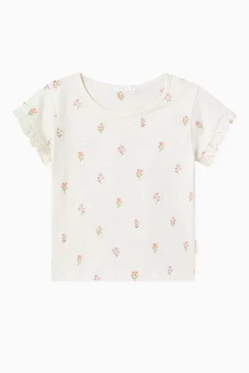 Floral Ruffled T-shirt in Cotton