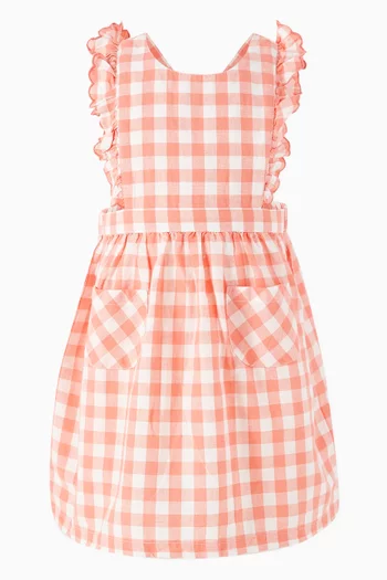 Coral Gingham Pinnie in Linen-blend