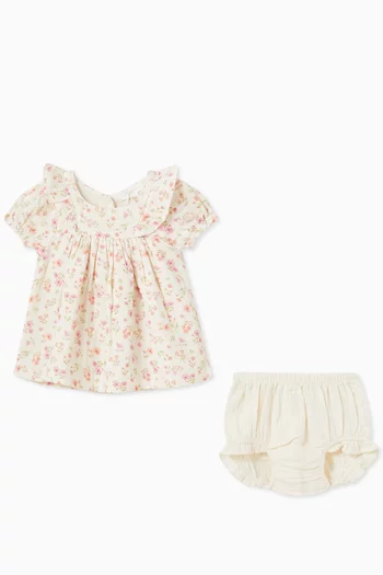 Seaside Floral-print Bloomer Set in Organic Cotton Muslin