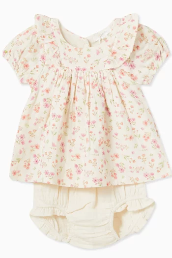 Seaside Floral-print Bloomer Set in Organic Cotton Muslin
