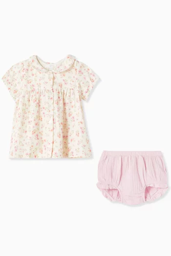 Seaside Floral-print Bloomer Set in Organic Cotton Muslin