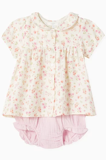 Seaside Floral-print Bloomer Set in Organic Cotton Muslin