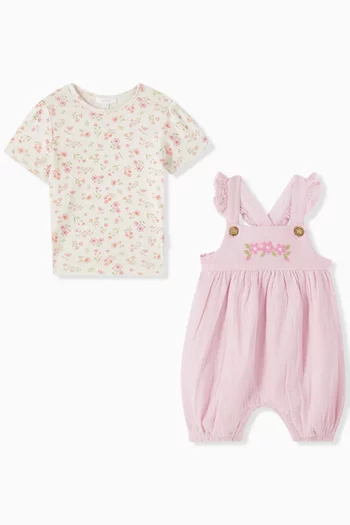 Seaside Embroidered Overall Set in Organic Cotton